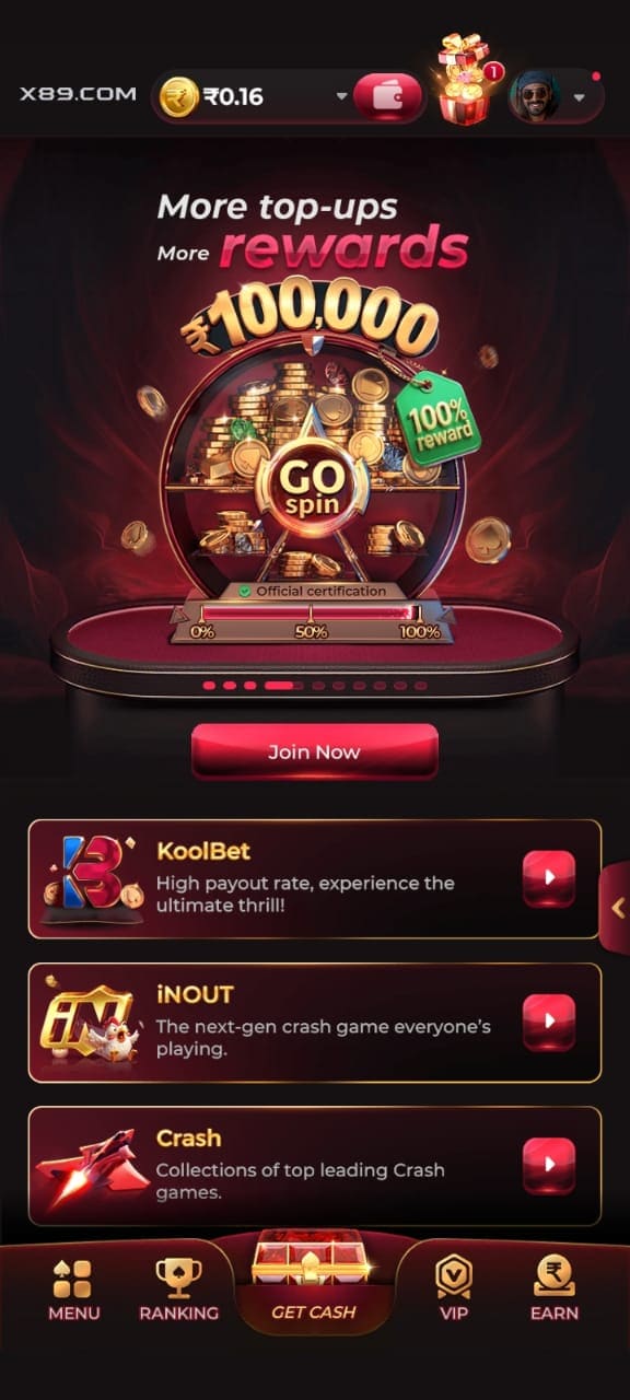 X89 Game APK Dashboard Screenshot – Play Casino and Slot Games